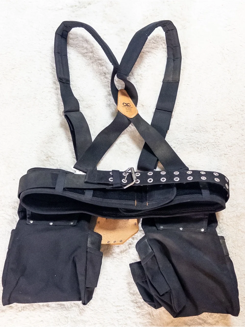 CLC Black Tool Belt Suspenders Leather Accents Pro Level Hammer Holder